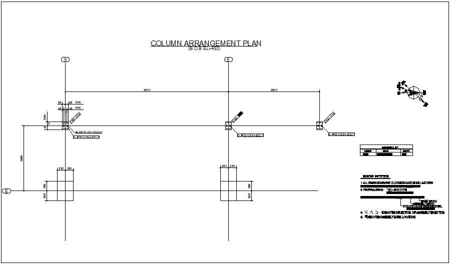 Structural design view of column arrangement plan dwg file