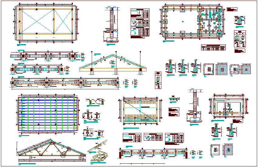 Structural design view of education center class room with column and truss view dwg file