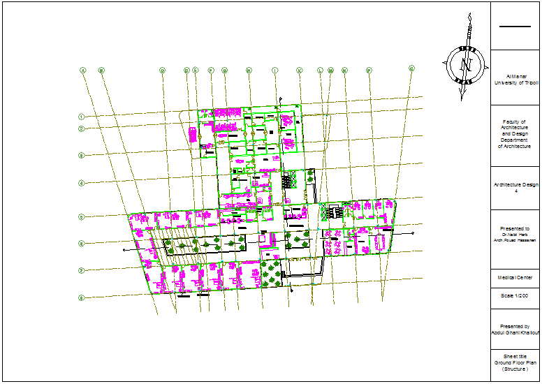 Structural design view of first floor plan for medical center dwg file