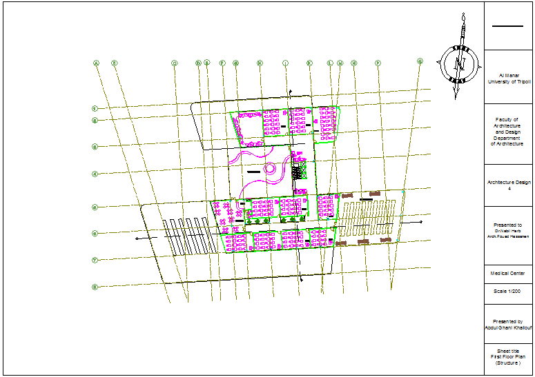 Structural design view of ground floor plan for medical center dwg file