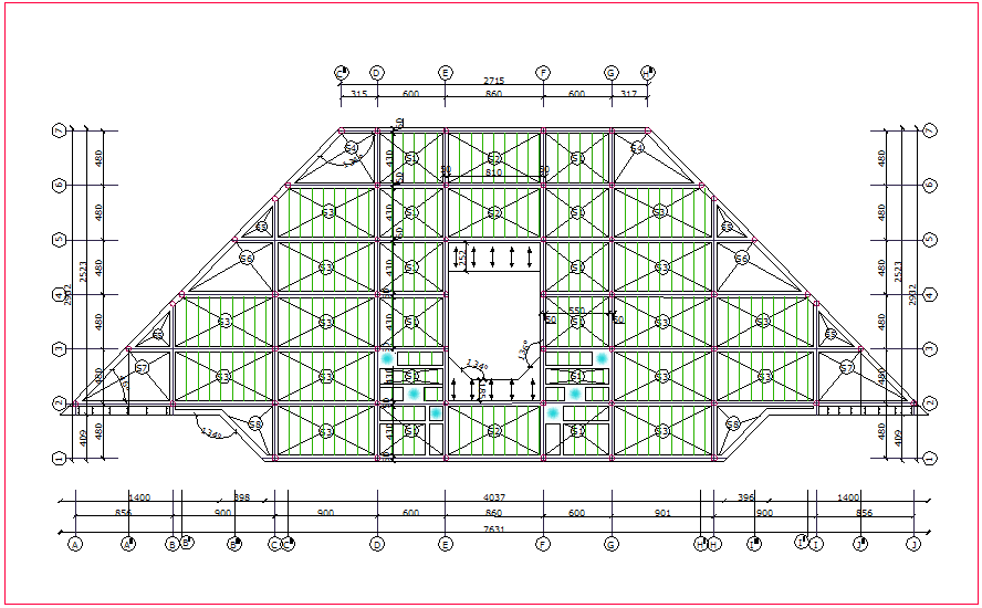 Structural design view of plan for industrial building dwg file