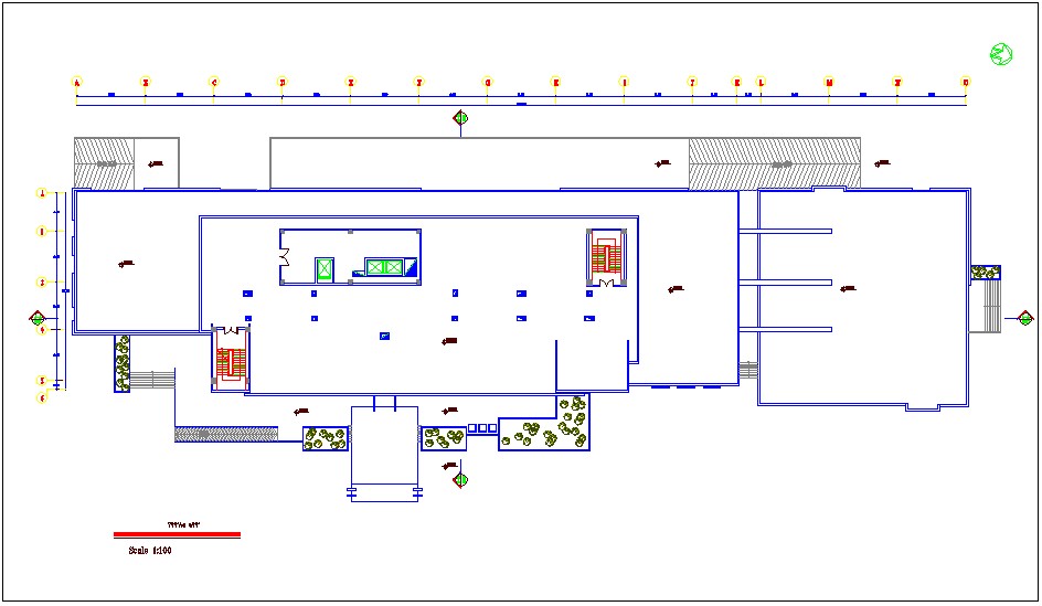 Structural design view of plan of hotel building dwg file