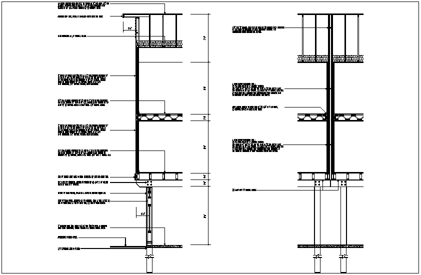 Structural design view of truss and wall view dwg file