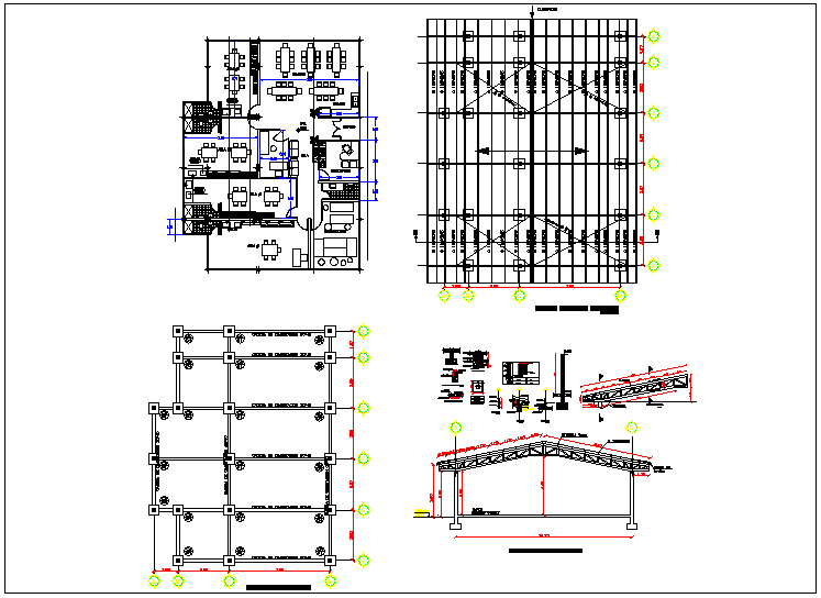 Structural design with column, truss view with school plan dwg file