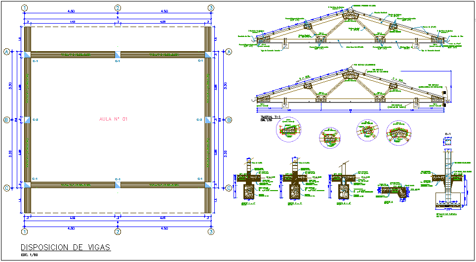 Structural detail view with beam for school dwg file