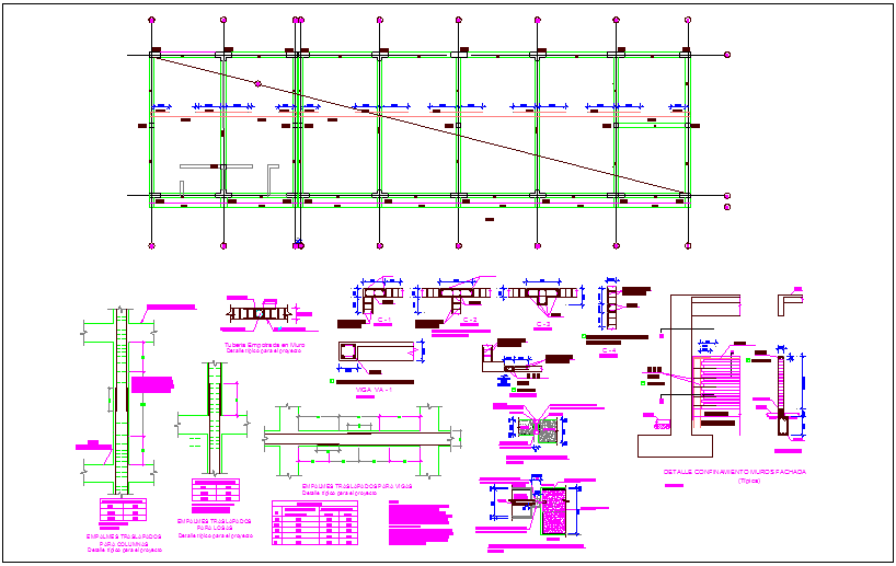 Structural detail with column view dwg file