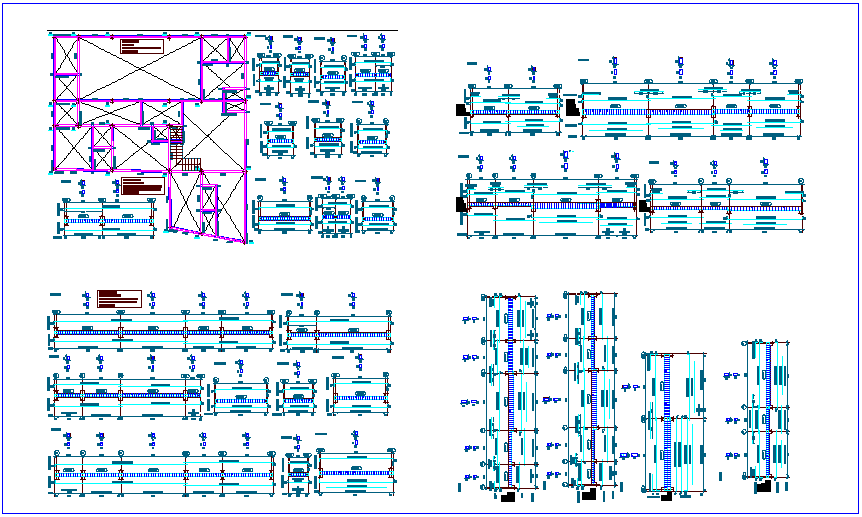 Structural plan,elevation and detail view of column for hospital dwg file