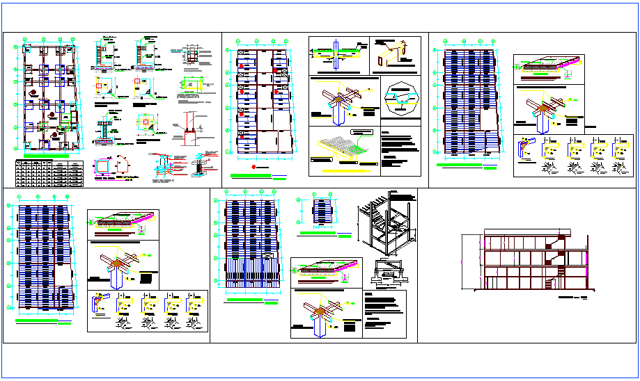 Structural plan,section view and detail of commercial building dwg file