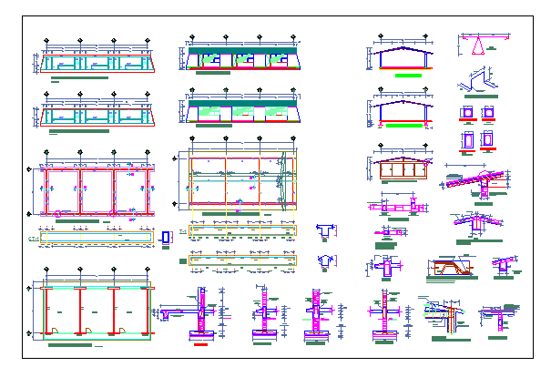 Structural plan and elevation with structural detail of school dwg file
