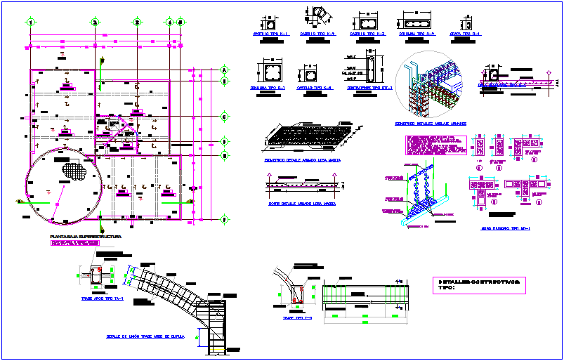 Structural plan of multi purpose use hall dwg file
