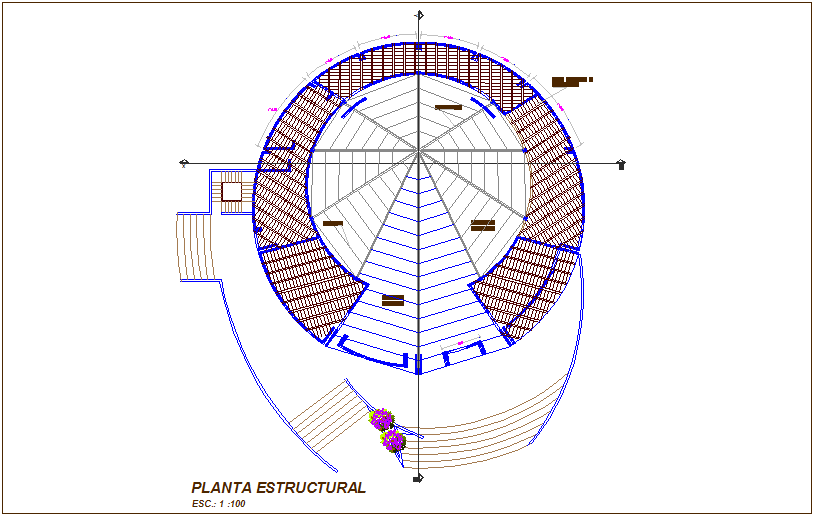 Structural plan of multi purpose use room dwg file