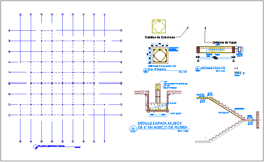 Structural plan of second floor with detail for cardiology hospital dwg file