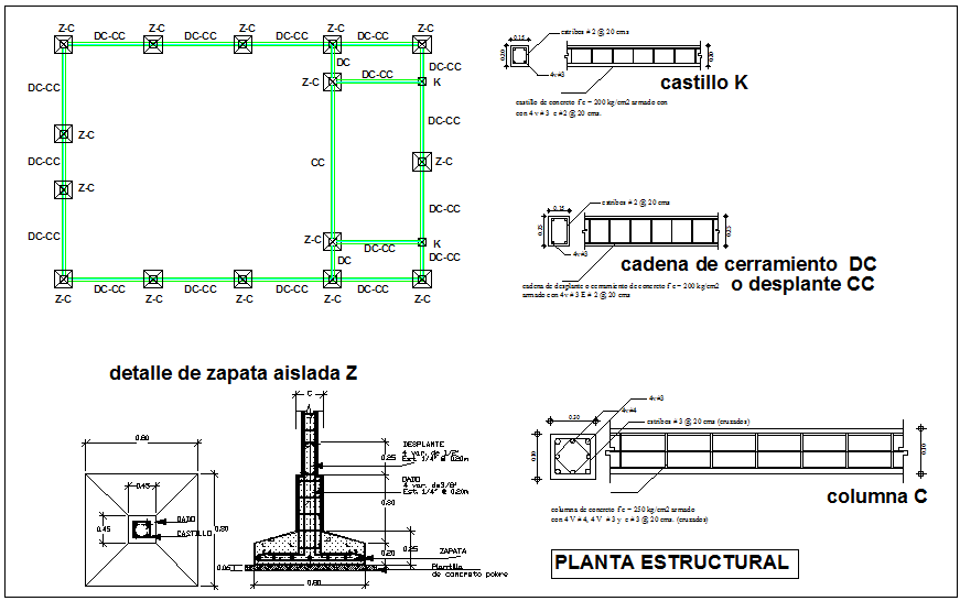 Structural plan with detail view for church project dwg file