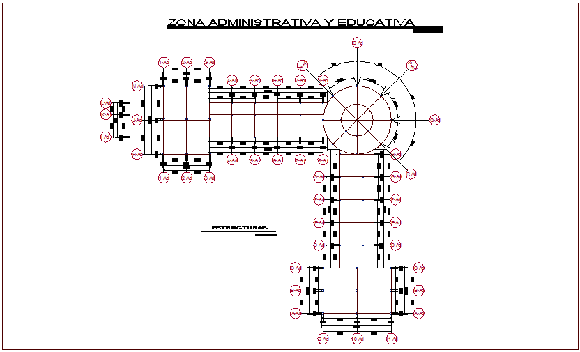 Structural view of admin area of youth development center dwg file