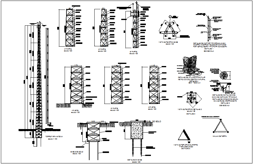 Structural view of antenna tower dwg file