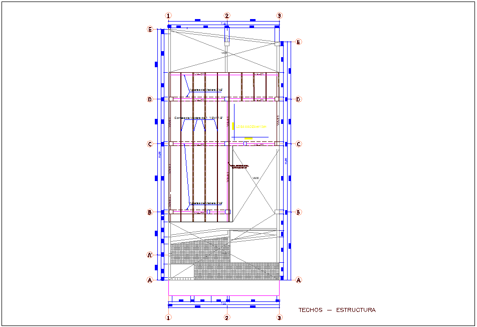 Structural view of ceiling area of single story apartment dwg file