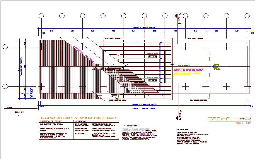 Structural view of ceiling plan for classroom dwg file
