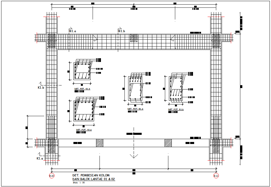 Structural view of column and beam with detail for head quarter dwg file