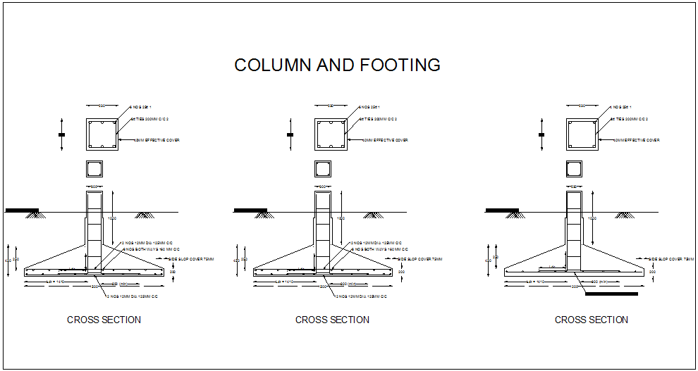 Structural view of column and footing of school building dwg file