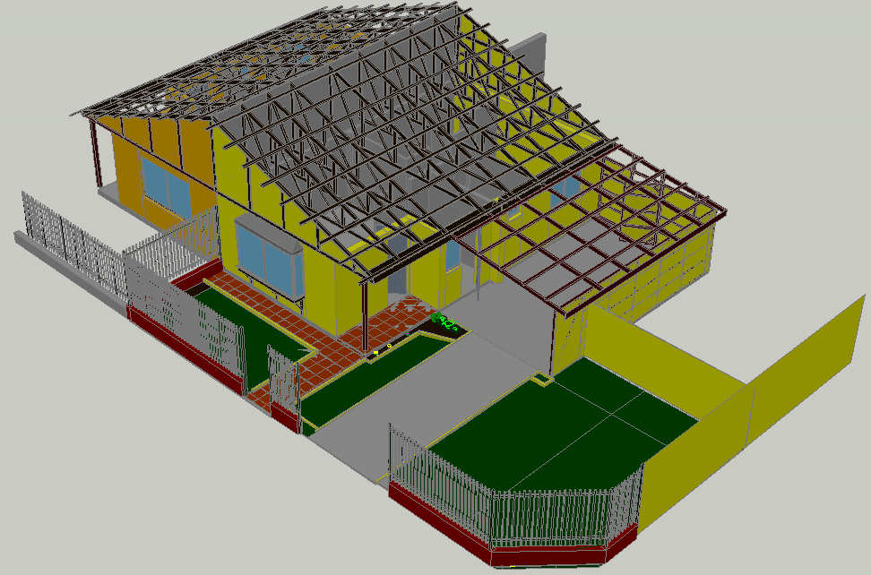 Structural view of house in 3d dwg file