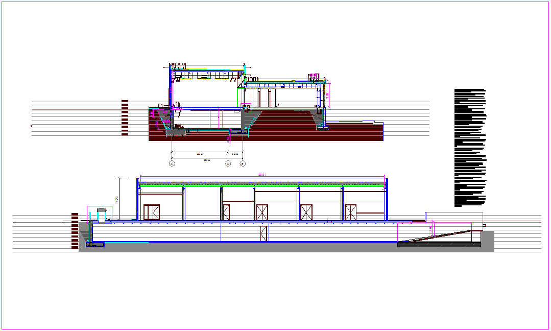 Structural view of wall sectional elevation view dwg file