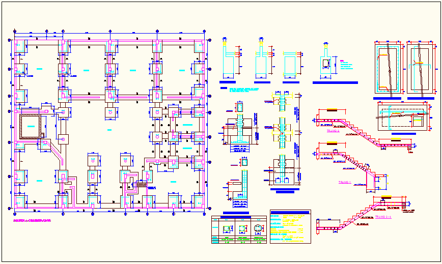 Structural view with column detail of school floor plan dwg file