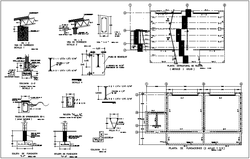 Structural view with foundation pln and detail view for community home dwg file