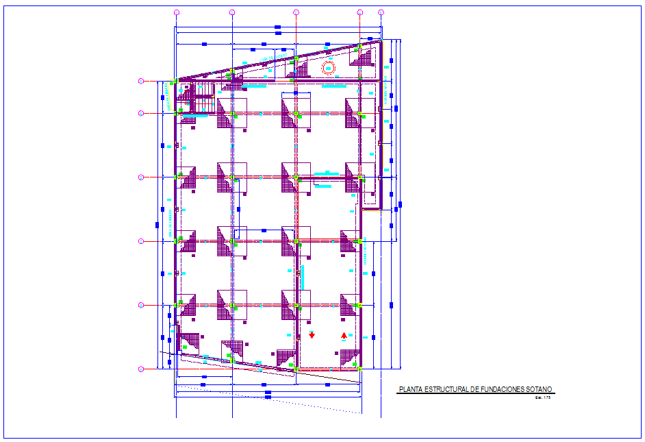 Structural view with foundation view of bank design dwg file