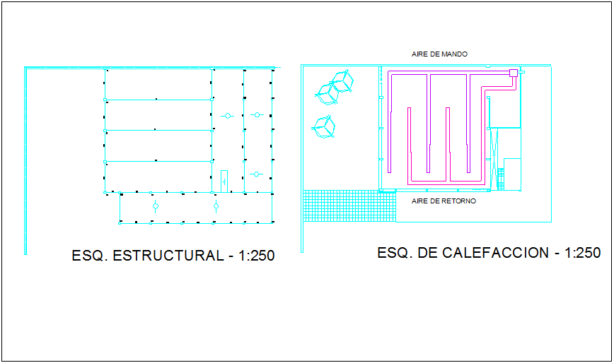 Structural view with heating system of material delivery office of government dwg file