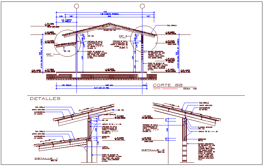 Structural view with wood support view for classroom dwg file