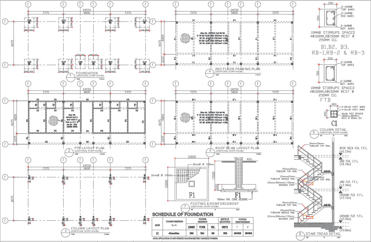 Structural Details for Two-Storey Staff House Drawing In AutoCAD File