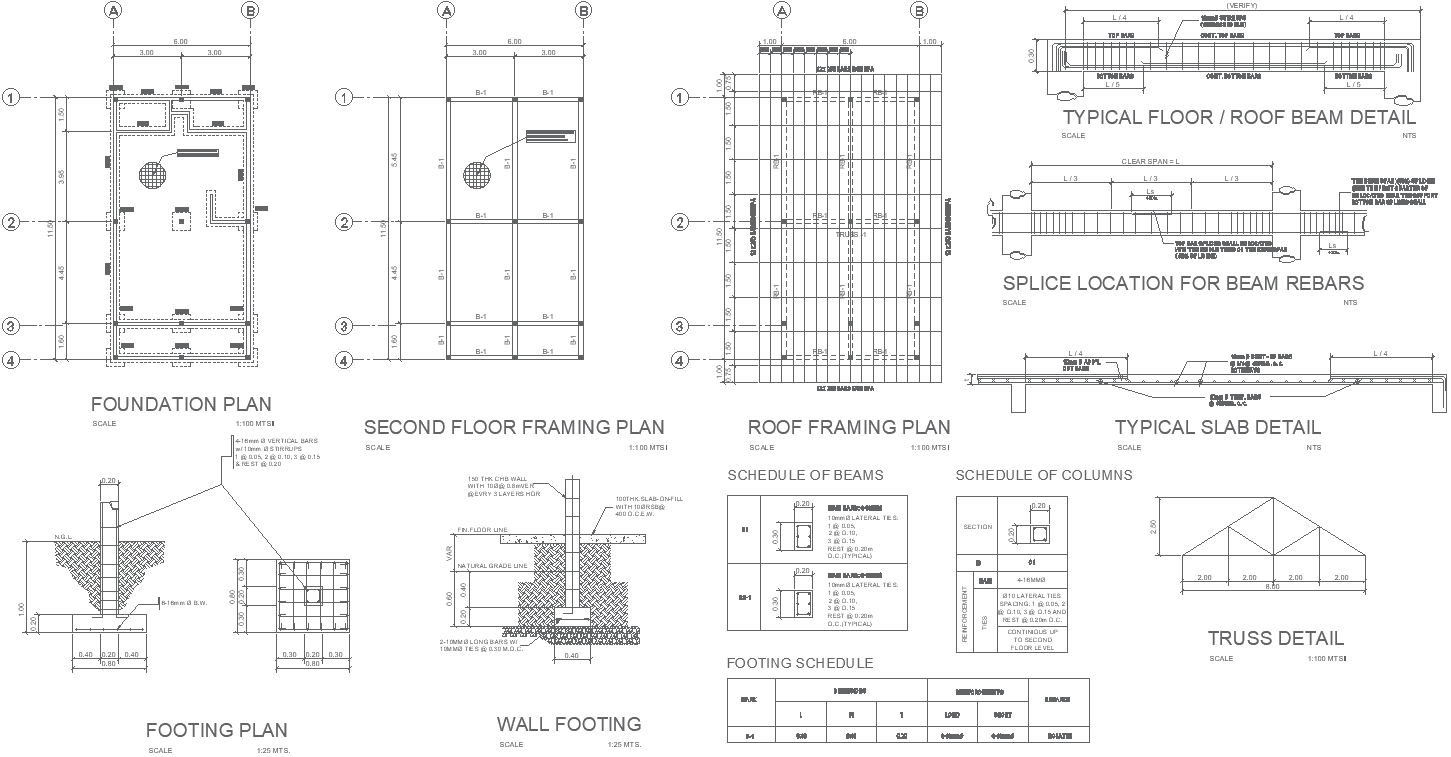Structural Details of Four Bedroom Two Storey House DWG file