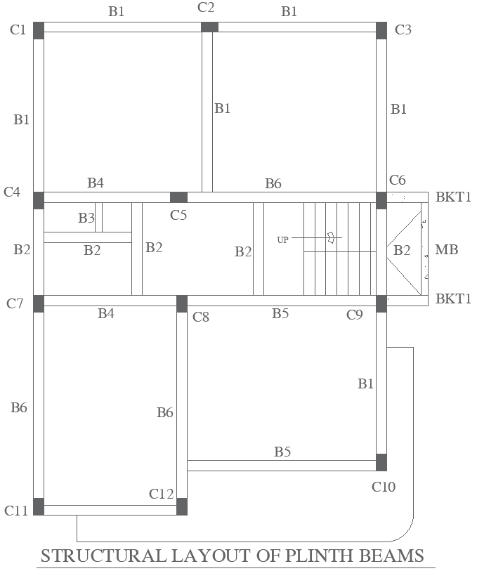 Structural Layout of Plinth Beams Details - AutoCAD DWG File