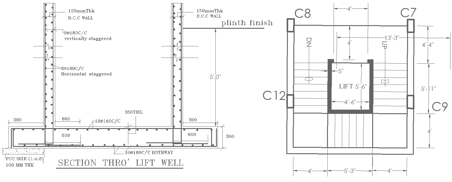 Structural Lift Well Section Plan Details AUTOCAD DWG File 