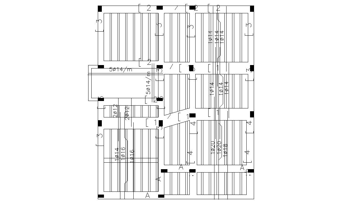 Structural slab reinforcement design AutoCAD DWG with beam details