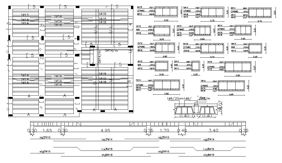 Structural Slab With Bars Design AutoCAD Drawing