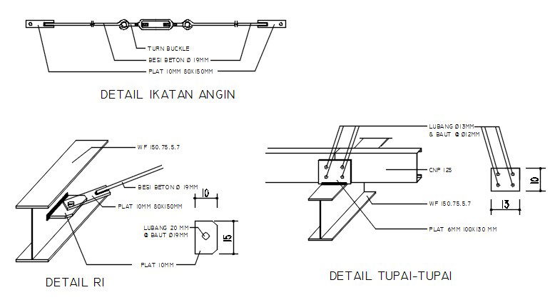 Structural components detail design in AutoCAD 2D drawing, cad file, dwg file