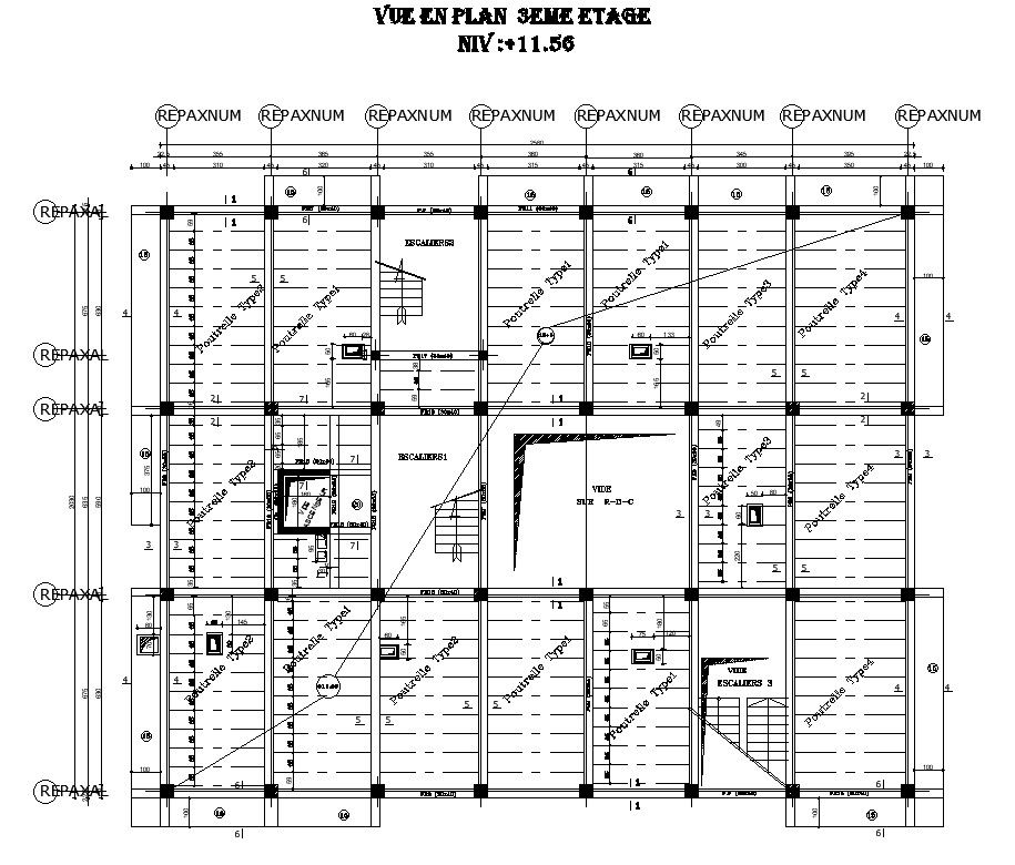 Structural details of 3rd floor plan in AutoCAD 2D drawing, CAD file, dwg file