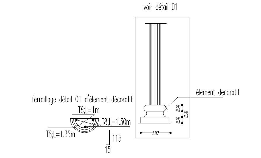 Structural details of column in AutoCAD 2D drawing, CAD file, dwg file