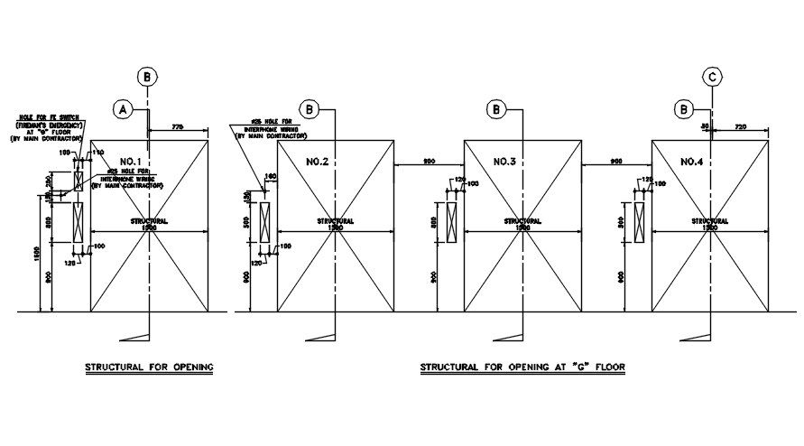 Structural for opening section details are provided in this 2D CAD DWG drawing.Download the AutoCAD 2D DWG file.
