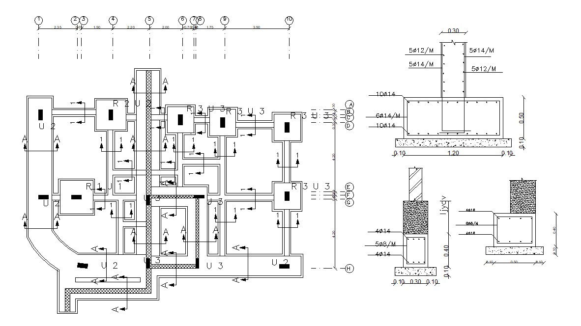 Structure Column Foundation And Shear Wall Design DWG File