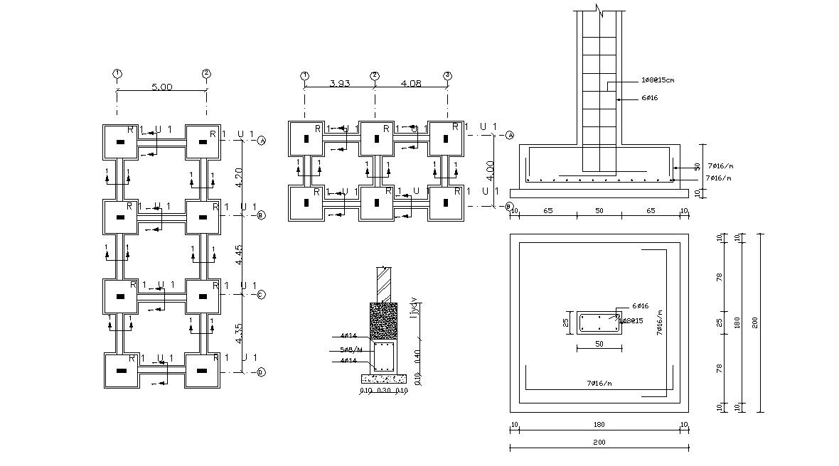 Structure Column Foundation Design With Bars AutoCAD File