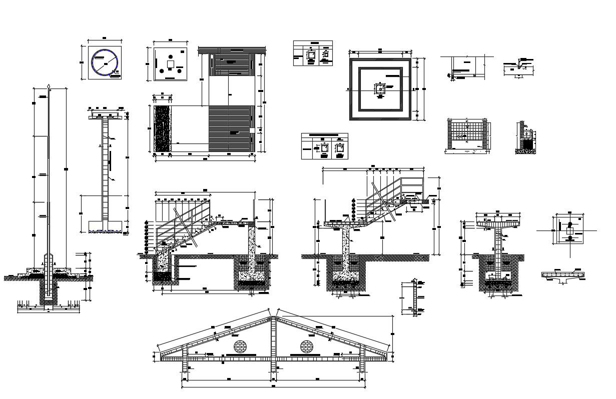 Structure Design Of Staircase Column Foundation And Beam AutoCAD File