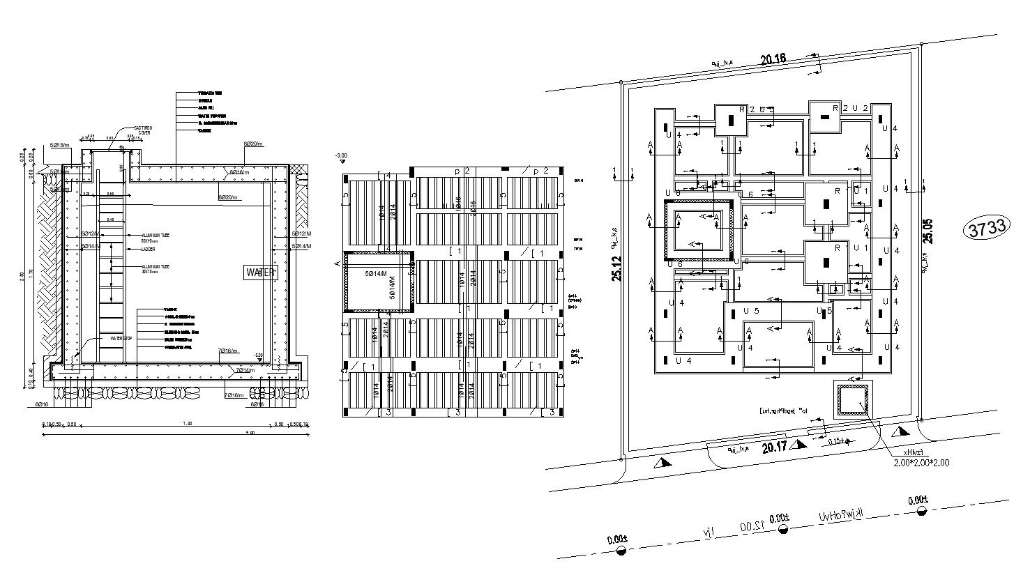 Structure Drawing Foundation Water Tank Design With Dimension