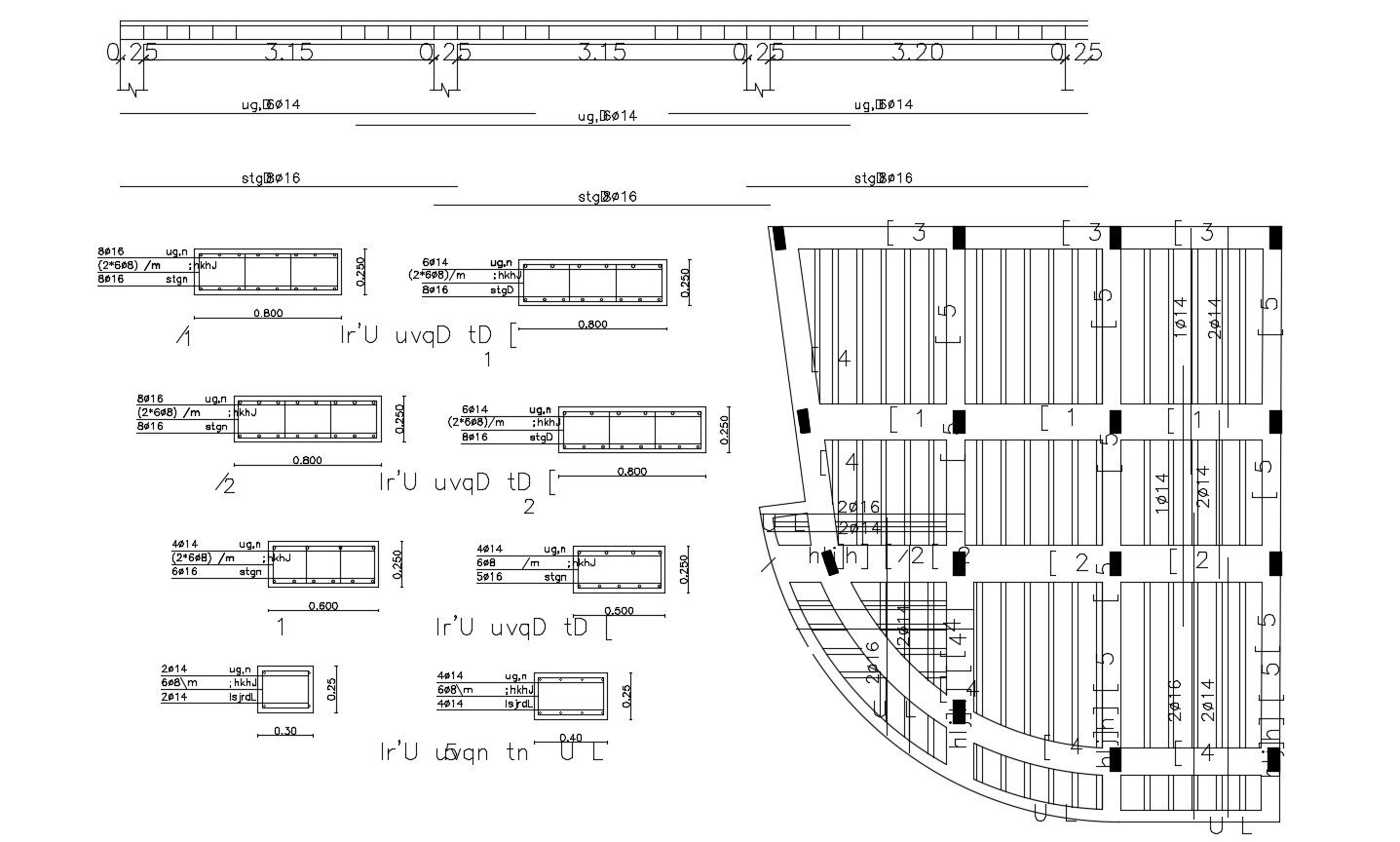 Structure Slab Beam Column Design With Dimension CAD Drawing