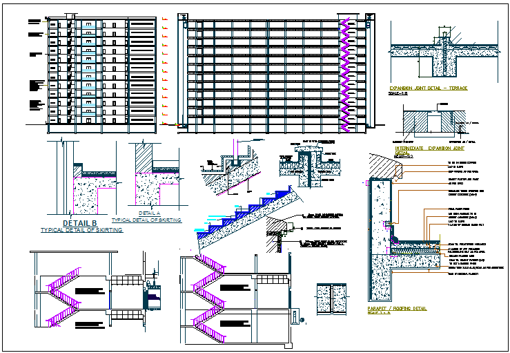 Structure detail and section view of building dwg file