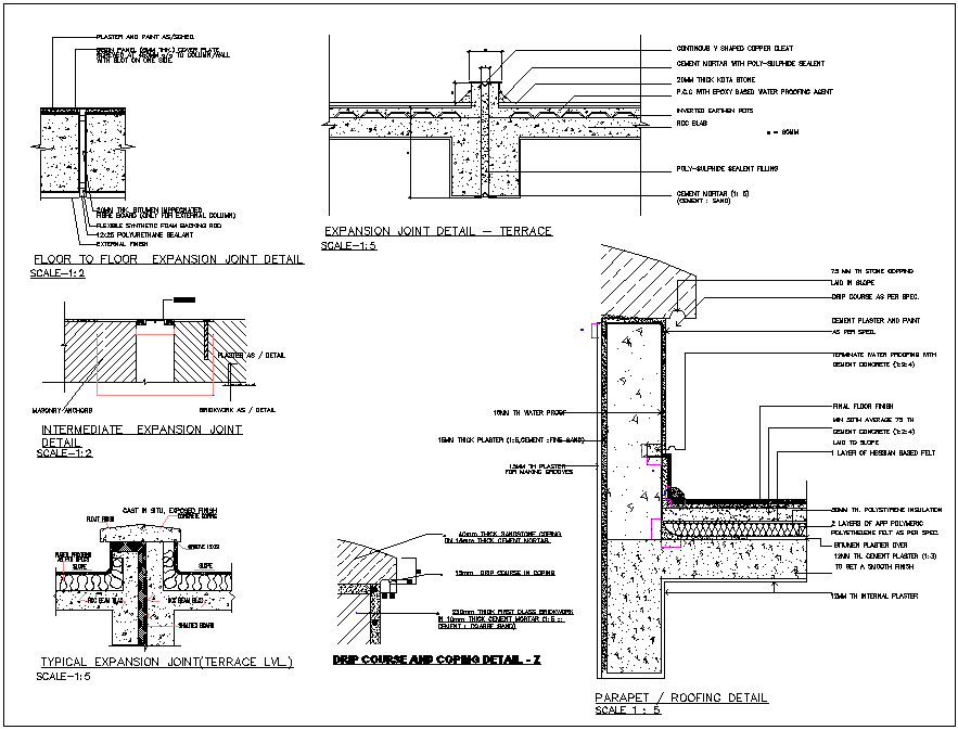 Structure detail and section view of building dwg file