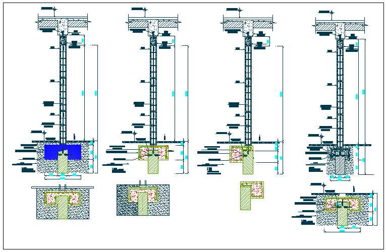 Structure detail of beam and column section view dwg file