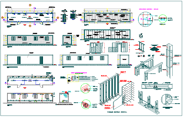 Structure detail of channel, elevation wall, door window detail dwg file