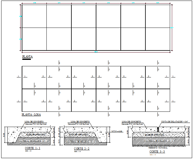 Structure detail view of floor slab plan and section view dwg file
